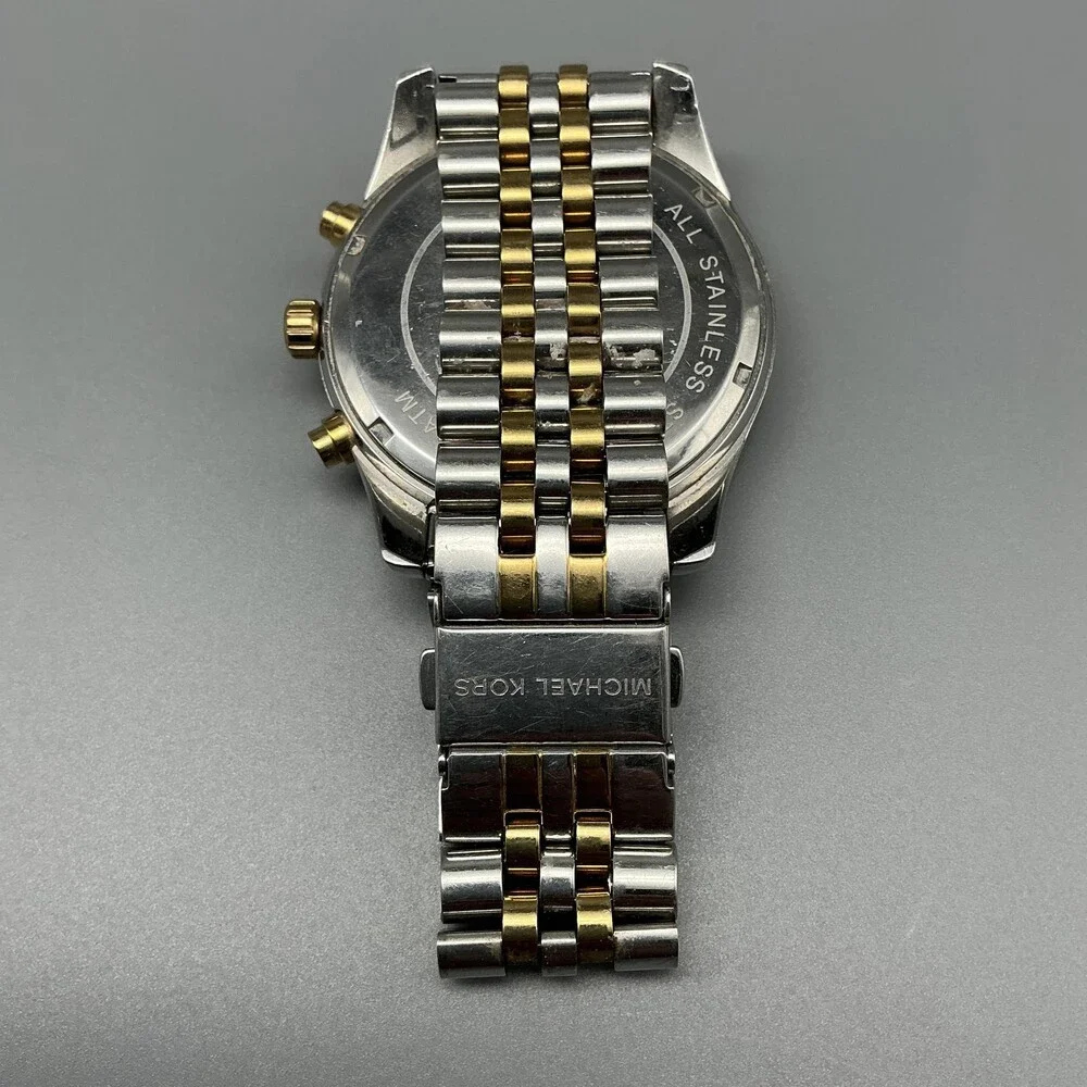 Michael Kors Lexington Women Watch 45mm Two Tone Chrono MK-8344 New Battery 6.5
